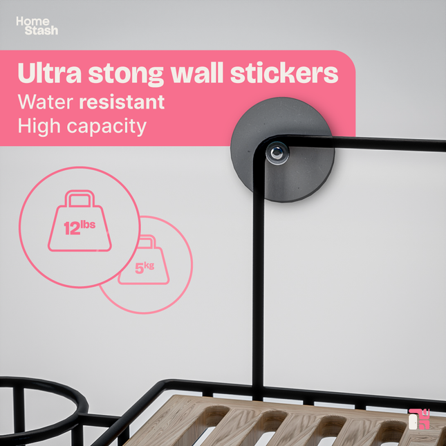 Stylish wall-mounted shower organizer with suction cups. High-capacity design with water-resistant features.